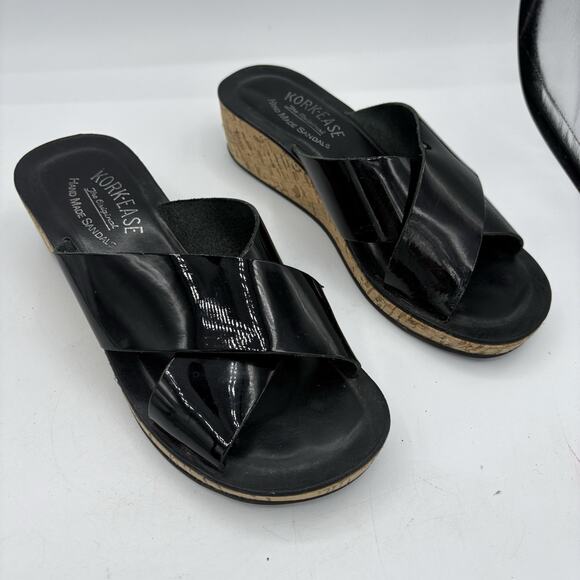 Kork-Ease Sandals Womens Size 6 Gracie V Black Cork Wedge Platform Strappy Cross - Picture 1 of 9